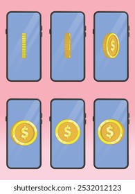 Moedas de Smartphone Mostrando posições de visão frontal lateral