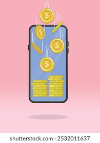 Pilhas de Moedas de Smartphone Vista Lateral