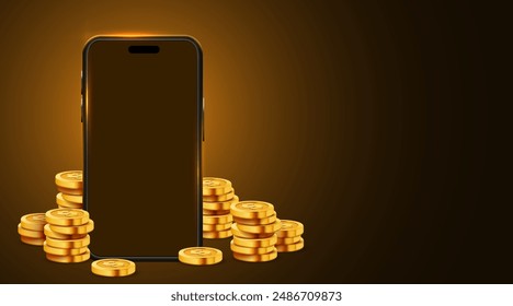 Smartphone with coins. Mobile investment concept. Vector illustration