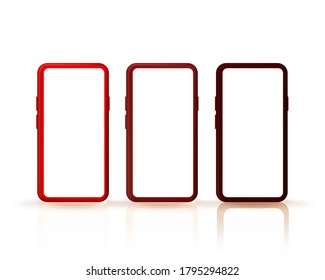 Smartphone color set collection, mobile display screen, white background. Vector illustration