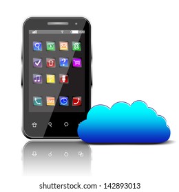 Smartphone with colorful apps and cloud computing symbol