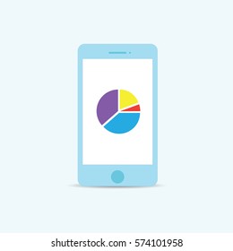 Smartphone with colorful business pie chart graphs