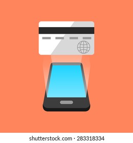 Smartphone commerce concept. Isometric design. Vector illustration
