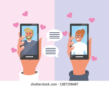 smartphone communication of couple chat bubble
