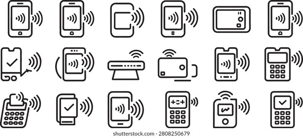 Smartphone Communication Icons Set with Signal Waves and Check Mark Symbols in a Vector Ui Design Concept