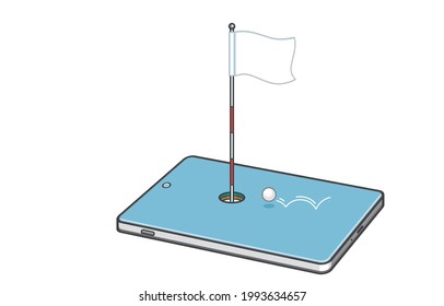 Smartphone communication for life and fun golf game of new normal society concept. Illustration, shape, line, art, pattern, retro style in vector isolated on background.