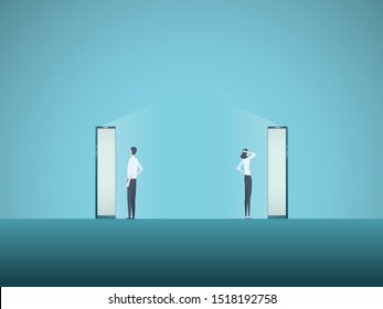 Concepto de vector de comunicación de smartphone con hombres y mujeres mirando a los teléfonos de pantalla grande. Símbolo de conexión moderna, adicción a internet. Ilustración Eps10.