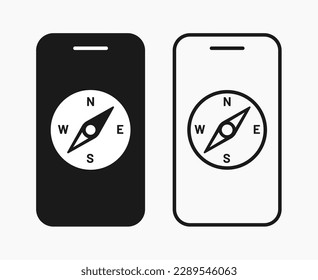 smartphone compass simple line shape icon vector flat illustration