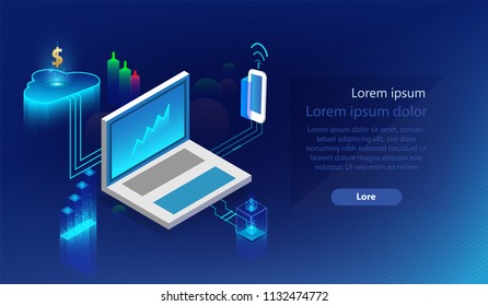 Smartphone with computer artificial intelligence data deep learning digital controls devices  3D Vector illustration