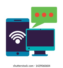 smartphone computer chat wifi free connection vector illustration