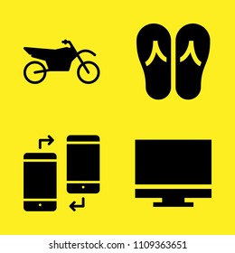 smartphone, computer, flip flops and motorcycle vector icon set. Sample icons set for web and graphic design