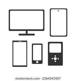 Smartphone e icono de ordenador en fondo blanco. Ilustración vectorial.
