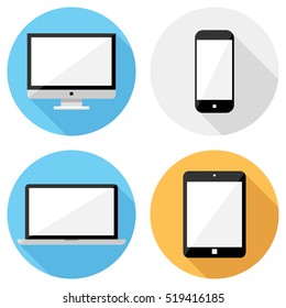 Smartphone and computer icons . Flat design style modern vector illustration. Isolated on stylish color background. Flat long shadow icon. Elements in flat design.