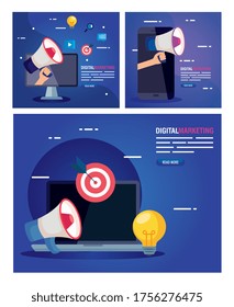 smartphone computer and laptop with icon set design, Digital marketing and ecommerce theme Vector illustration