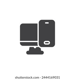 Smartphone and computer monitor vector icon. filled flat sign for mobile concept and web design. Electronics devices glyph icon. Symbol, logo illustration. Vector graphics
