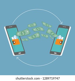 Smartphone concept flat style, Make money online, Money transfer via phone, vector illustration.