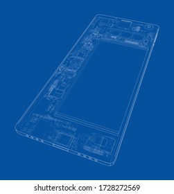 Smartphone concept outline. Vector rendering of 3d. Wire-frame style. The layers of visible and invisible lines are separated