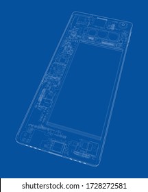 Smartphone concept outline. Vector rendering of 3d. Wire-frame style. The layers of visible and invisible lines are separated