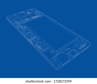 Smartphone concept outline. Vector rendering of 3d. Wire-frame style. The layers of visible and invisible lines are separated