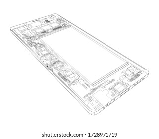 Smartphone concept outline. Vector rendering of 3d. Wire-frame style. The layers of visible and invisible lines are separated