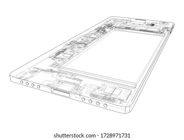 Smartphone concept outline. Vector rendering of 3d. Wire-frame style. The layers of visible and invisible lines are separated