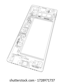 Smartphone concept outline. Vector rendering of 3d. Wire-frame style. The layers of visible and invisible lines are separated