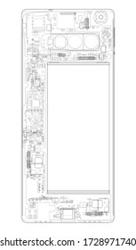 Smartphone concept outline. Vector rendering of 3d. Wire-frame style. The layers of visible and invisible lines are separated
