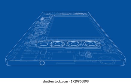 Smartphone concept outline. Vector rendering of 3d. Wire-frame style. The layers of visible and invisible lines are separated