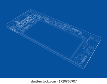 Smartphone concept outline. Vector rendering of 3d. Wire-frame style. The layers of visible and invisible lines are separated