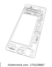 Smartphone concept outline. Vector rendering of 3d. Wire-frame style. The layers of visible and invisible lines are separated