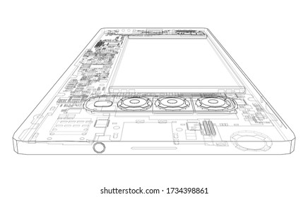 Smartphone concept outline. Vector rendering of 3d. Wire-frame style. The layers of visible and invisible lines are separated