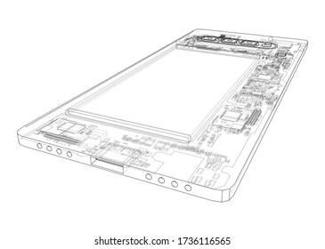 Smartphone concept outline. Vector rendering of 3d. Wire-frame style. The layers of visible and invisible lines are separated