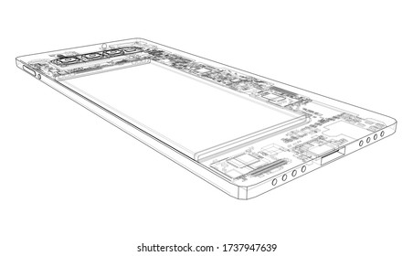 Smartphone concept outline. Vector rendering of 3d. Wire-frame style. The layers of visible and invisible lines are separated