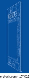 Smartphone concept outline. Vector rendering of 3d. Wire-frame style. The layers of visible and invisible lines are separated