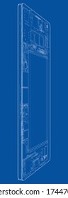 Smartphone concept outline. Vector rendering of 3d. Wire-frame style. The layers of visible and invisible lines are separated