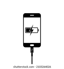 Smartphone Connect Battery Charge Icon. Usb Charging Cable For Smartphone. Connect To A Charger.