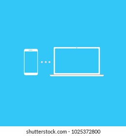 smartphone connected to laptop computer wireless connection blue background