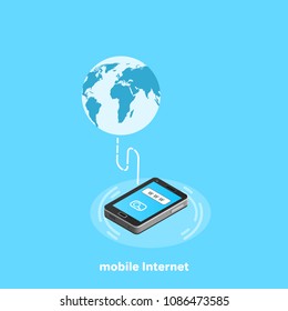 smartphone connected via the Internet to the whole world, isometric image