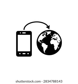 Smartphone connecting to global globe map icon