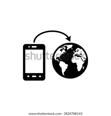 Smartphone connecting to global globe map icon