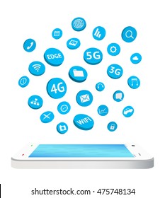 smartphone with connection apps icon floating