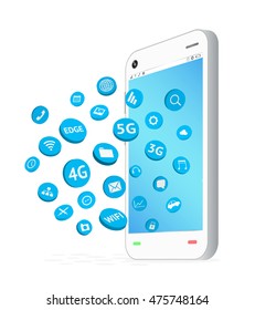 smartphone with connection apps icon floating