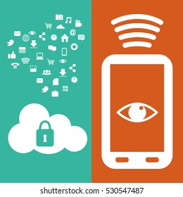 smartphone connection safety cloud data media vector illustration eps 10