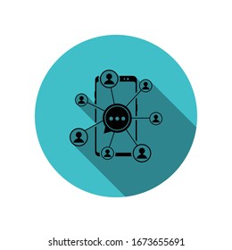 Smartphone, conexión, usuarios larga sombra icono. Glifo simple, vector plano de iconos de concepto móvil para ui y ux, sitio web o aplicación móvil