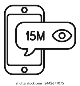 Vector de contorno de icono de millones de vistas de contenido de smartphone. Nuevos medios. Búsqueda en línea