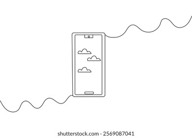 Smartphone continuous single line art and isolated outline vector illustration