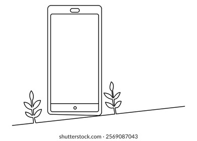 Smartphone continuous single line art and isolated outline vector illustration