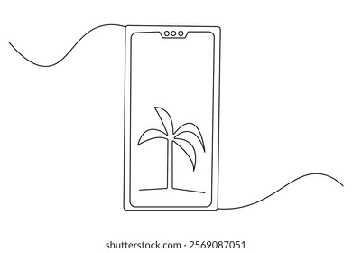 Smartphone continuous single line art and isolated outline vector illustration