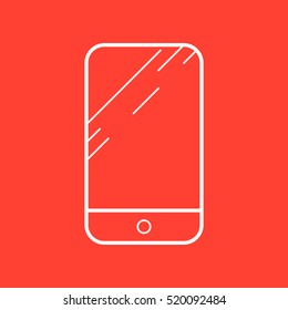 Smartphone. Contour vector icons. Red Background