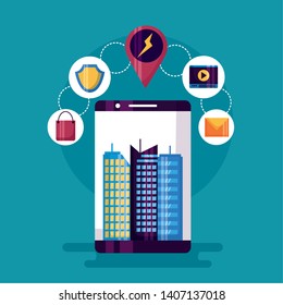 smartphone controller remote smart city vector illustration